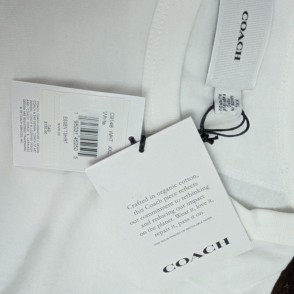 Coach Essen T-Shirt White Signature Canvas Pocket XXL NWT Organic Cotton C9148 - Picture 2 of 6